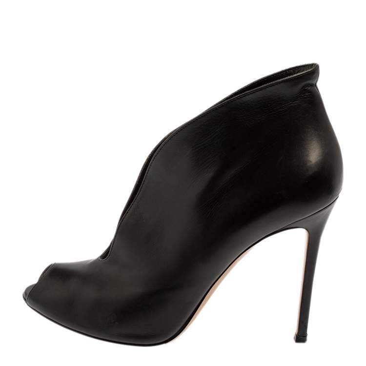 Pre Owned Gianvito Rossi Black Leather Vamp Peep Toe Slip On Booties Size 41