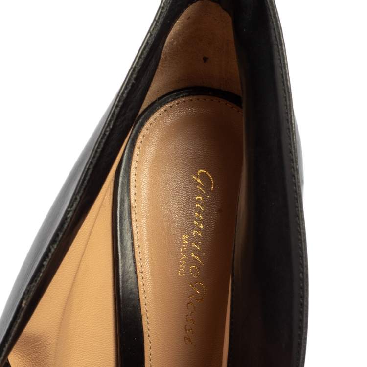 Pre Owned Gianvito Rossi Black Leather Vamp Peep Toe Slip On Booties Size 41