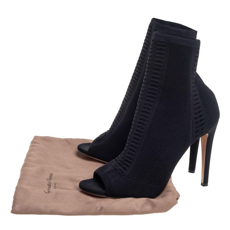 Pre Owned Gianvito Rossi Black Knit Fabric Open Toe Booties Size 42