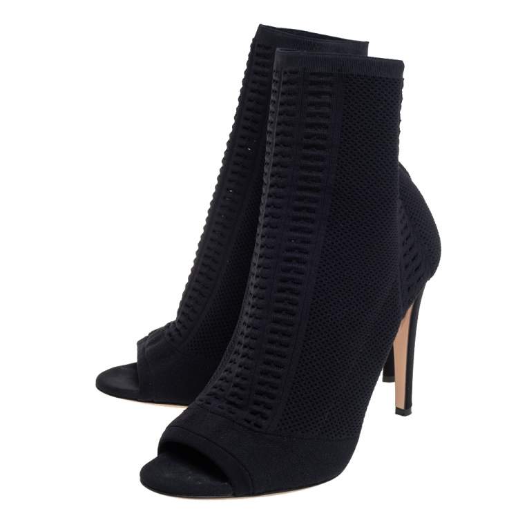 Pre Owned Gianvito Rossi Black Knit Fabric Open Toe Booties Size 42