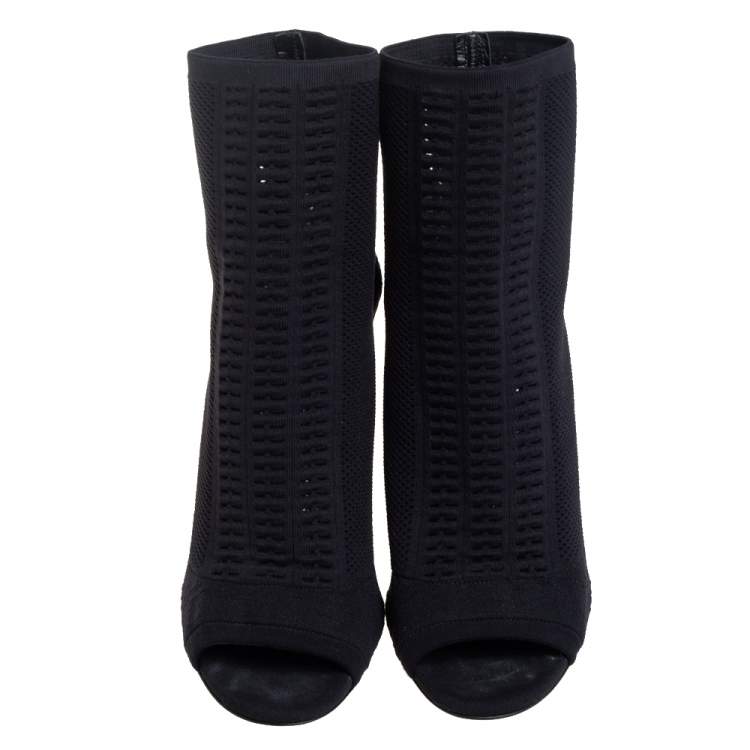 Pre Owned Gianvito Rossi Black Knit Fabric Open Toe Booties Size 42