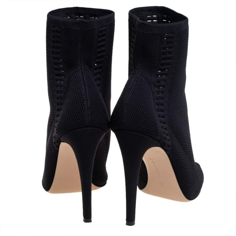 Pre Owned Gianvito Rossi Black Knit Fabric Open Toe Booties Size 42