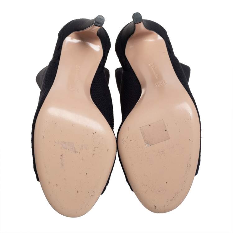 Pre Owned Gianvito Rossi Black Knit Fabric Open Toe Booties Size 42