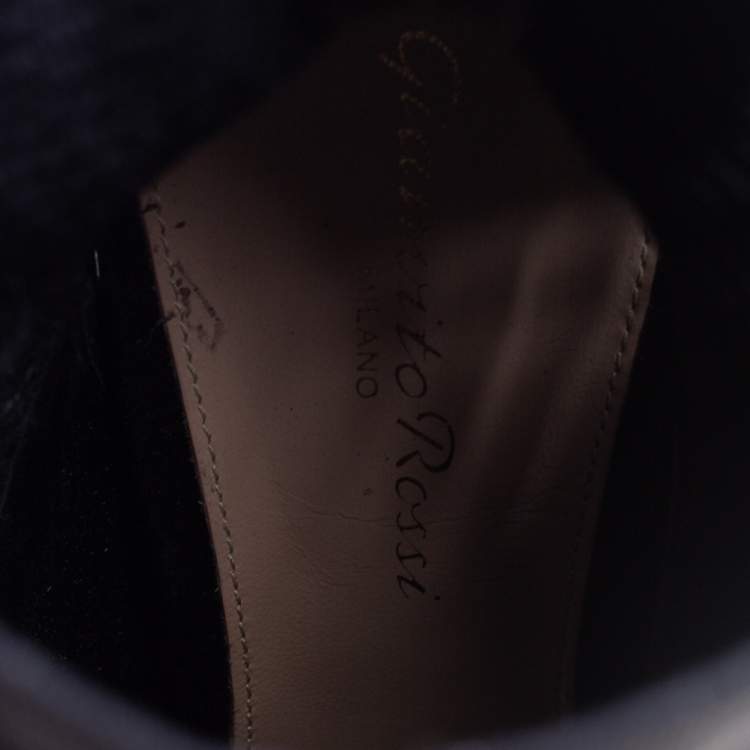 Pre Owned Gianvito Rossi Black Knit Fabric Open Toe Booties Size 42