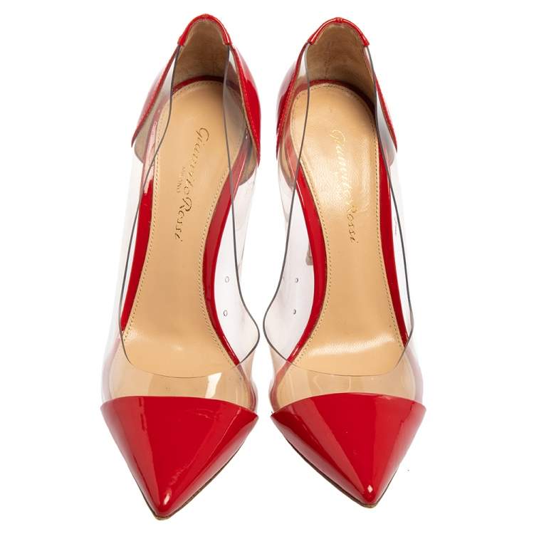 Pre Owned Gianvito Rossi Red Patent Leather and PVC Plexi  Pumps Size 36