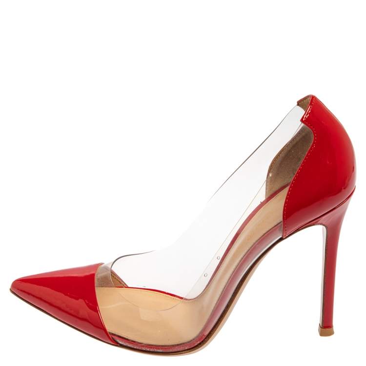 Pre Owned Gianvito Rossi Red Patent Leather and PVC Plexi  Pumps Size 36