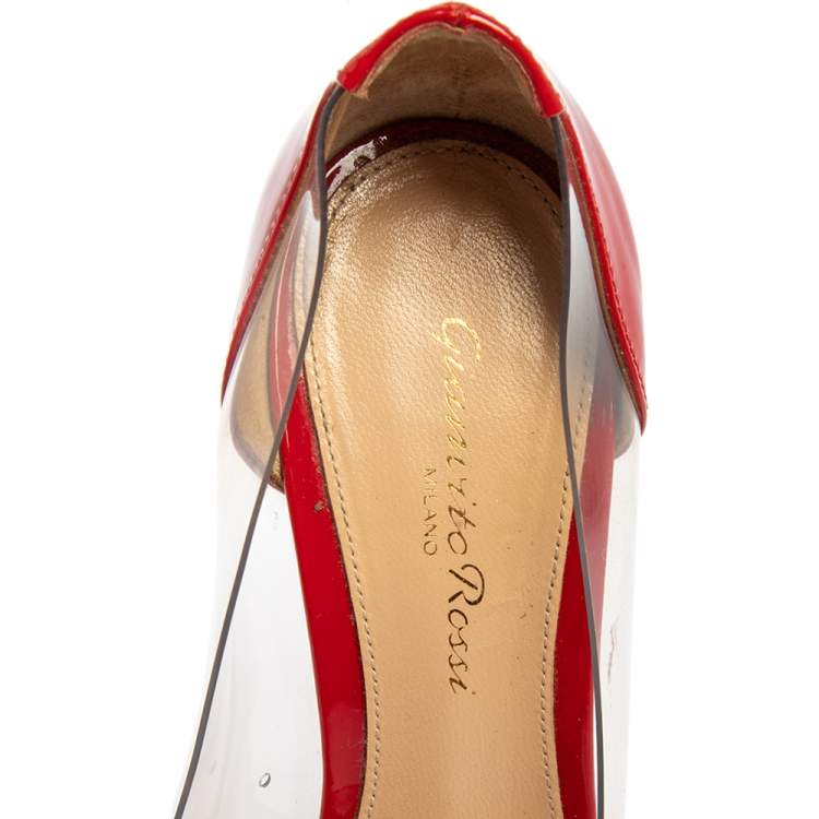 Pre Owned Gianvito Rossi Red Patent Leather and PVC Plexi  Pumps Size 36