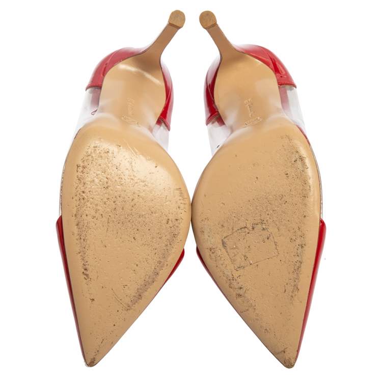 Pre Owned Gianvito Rossi Red Patent Leather and PVC Plexi  Pumps Size 36