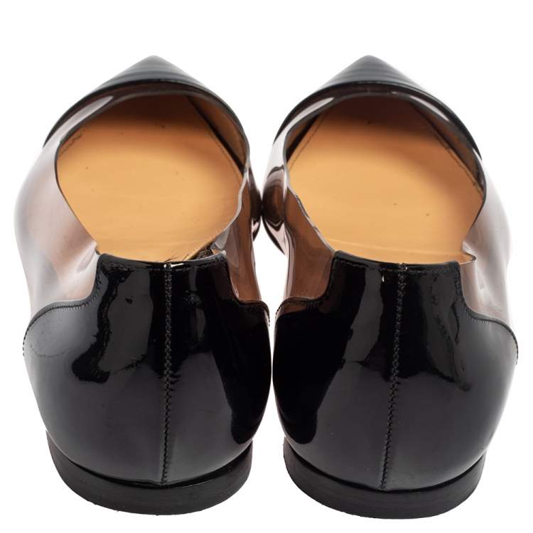 Pre Owned Gianvito Rossi Black Patent Leather And PVC Plexi Ballet Flats Size 36.5
