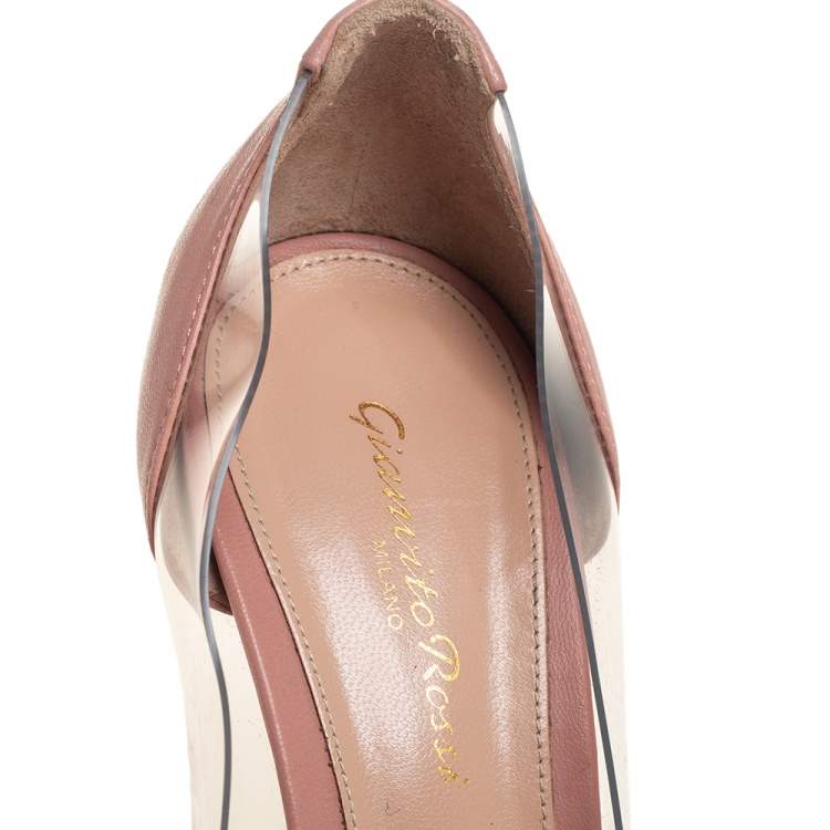 Pre Owned Gianvito Rossi Two Tone Python, Leather, and PVC Plexi Pointed Toe Pumps Size 39