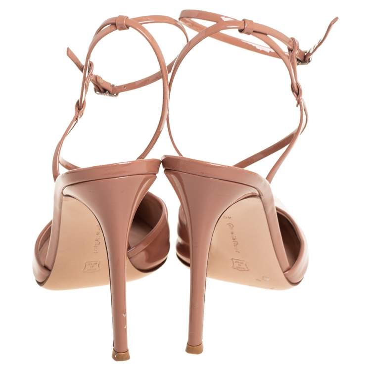 Pre Owned Gianvito Rossi Beige Patent Leather Ankle Strap Sandals Size 40