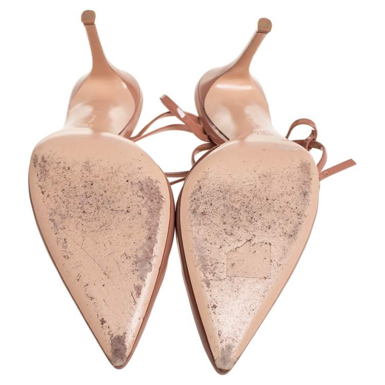 Pre Owned Gianvito Rossi Beige Patent Leather Ankle Strap Sandals Size 40