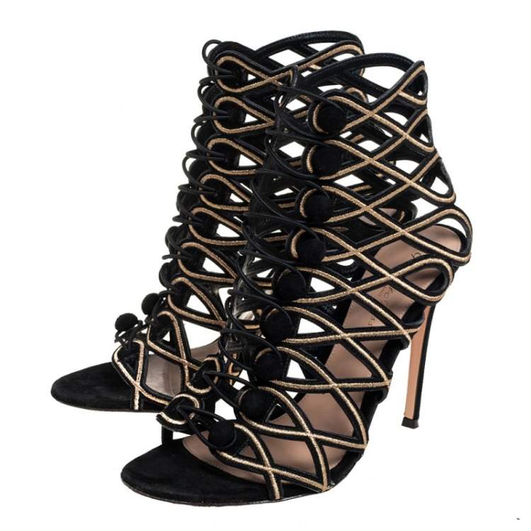 Pre Owned Gianvito Rossi Black Suede Open Toe Booties Size 39