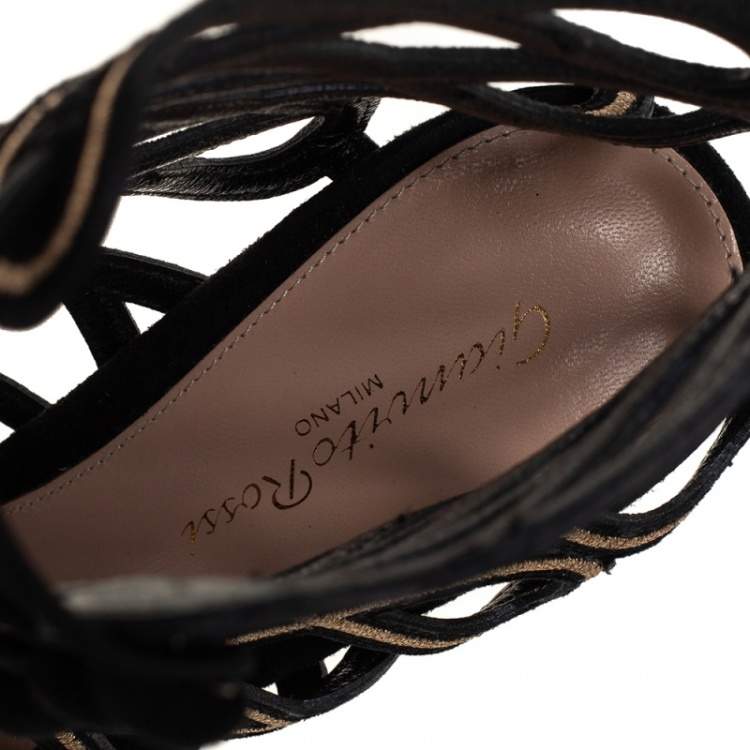 Pre Owned Gianvito Rossi Black Suede Open Toe Booties Size 39