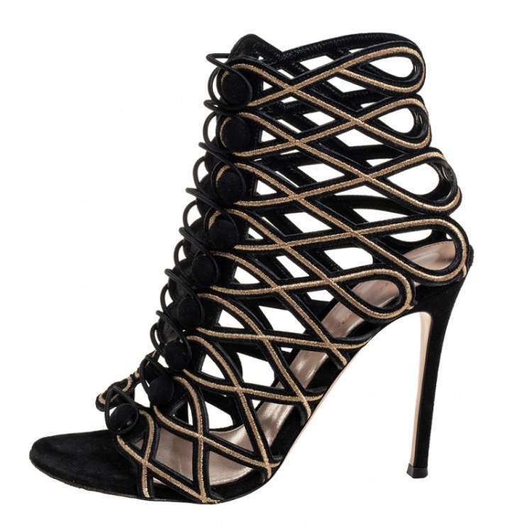 Pre Owned Gianvito Rossi Black Suede Open Toe Booties Size 39