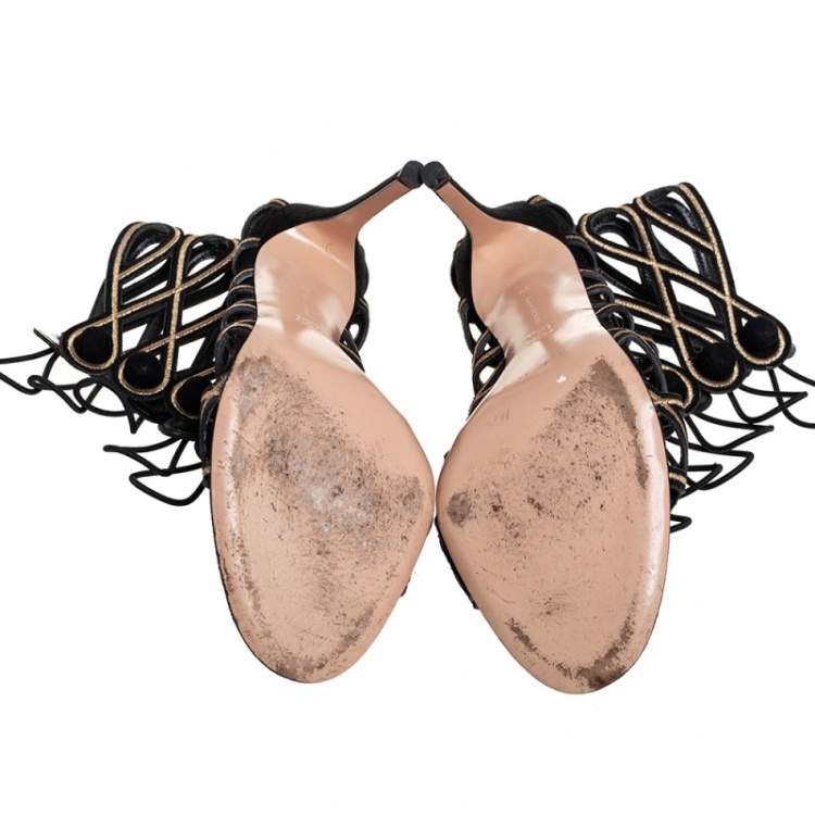 Pre Owned Gianvito Rossi Black Suede Open Toe Booties Size 39