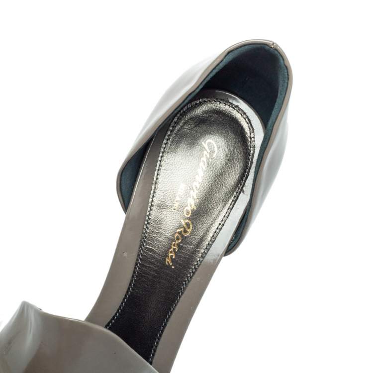 Pre Owned Gianvito Rossi Grey Leather Cutout Peep Toe Pumps Size 40
