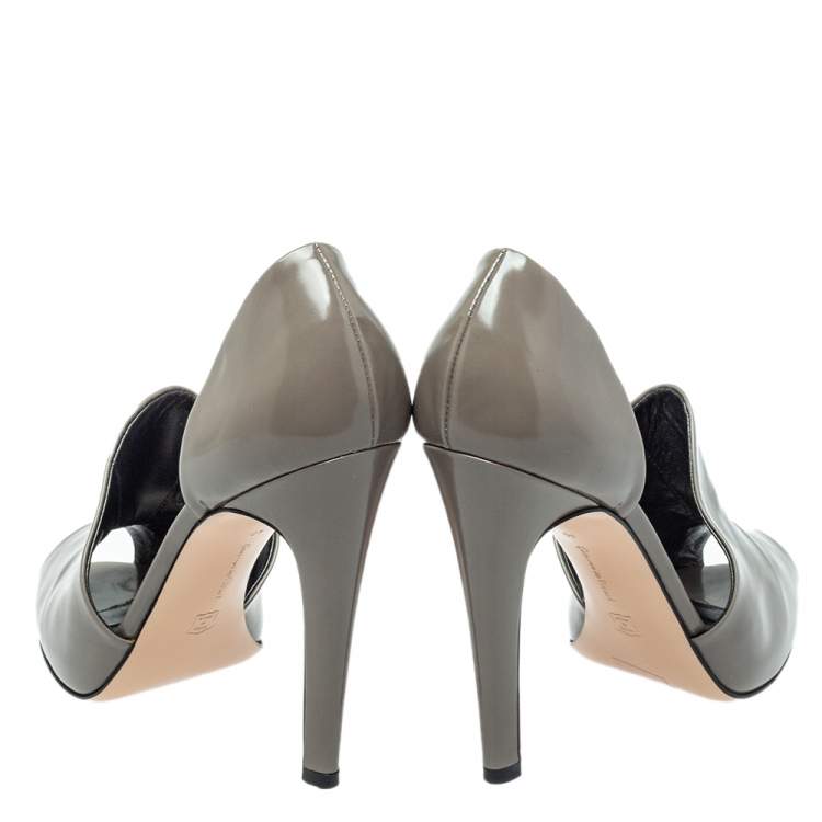 Pre Owned Gianvito Rossi Grey Leather Cutout Peep Toe Pumps Size 40
