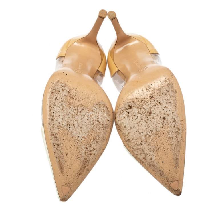 Pre Owned Gianvito Rossi White Leather And PVC Plexi Pointed Toe Pumps Size 38