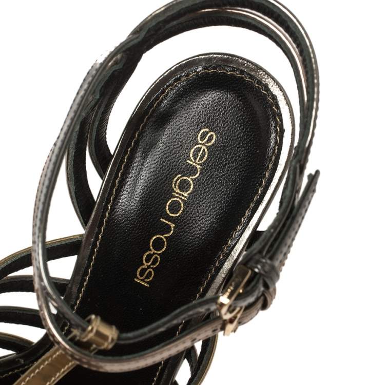 Pre Owned Sergio Rossi Multicolor Patent Leather Strappy Cage Sandals Size 35
