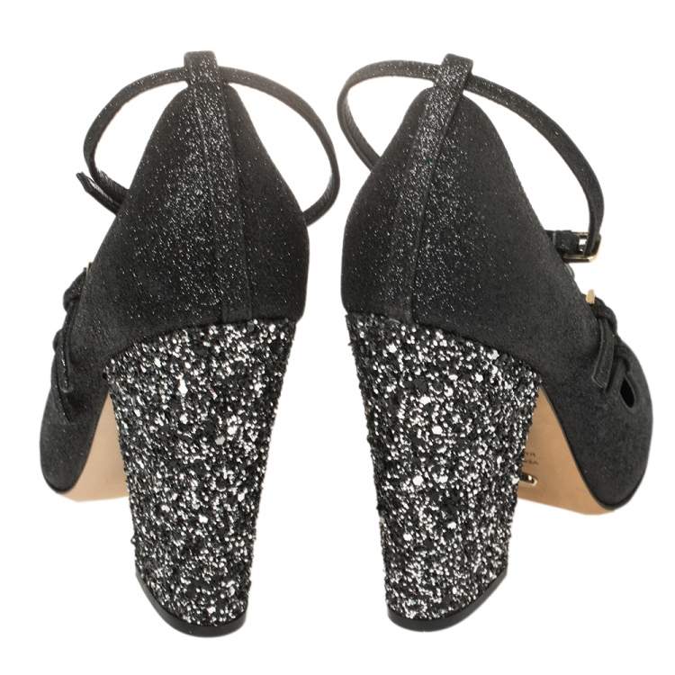 Pre Owned Sergio Rossi Black Glitter Betty Mary Jane Pumps Size 36