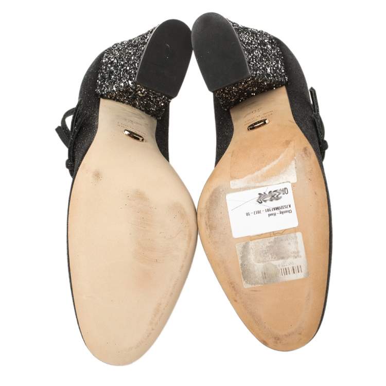Pre Owned Sergio Rossi Black Glitter Betty Mary Jane Pumps Size 36