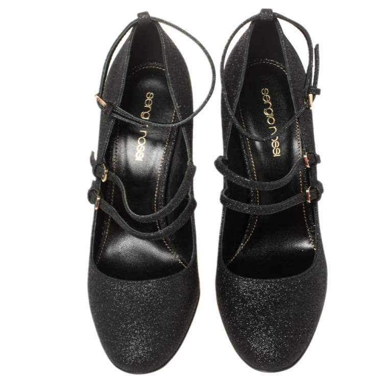Pre Owned Sergio Rossi Black Glitter Betty Mary Jane Pumps Size 36