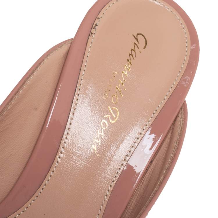 Pre Owned Gianvito Rossi Beige Patent Leather Ruby Mules Size 36.5