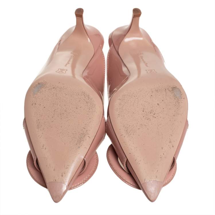 Pre Owned Gianvito Rossi Beige Patent Leather Ruby Mules Size 36.5