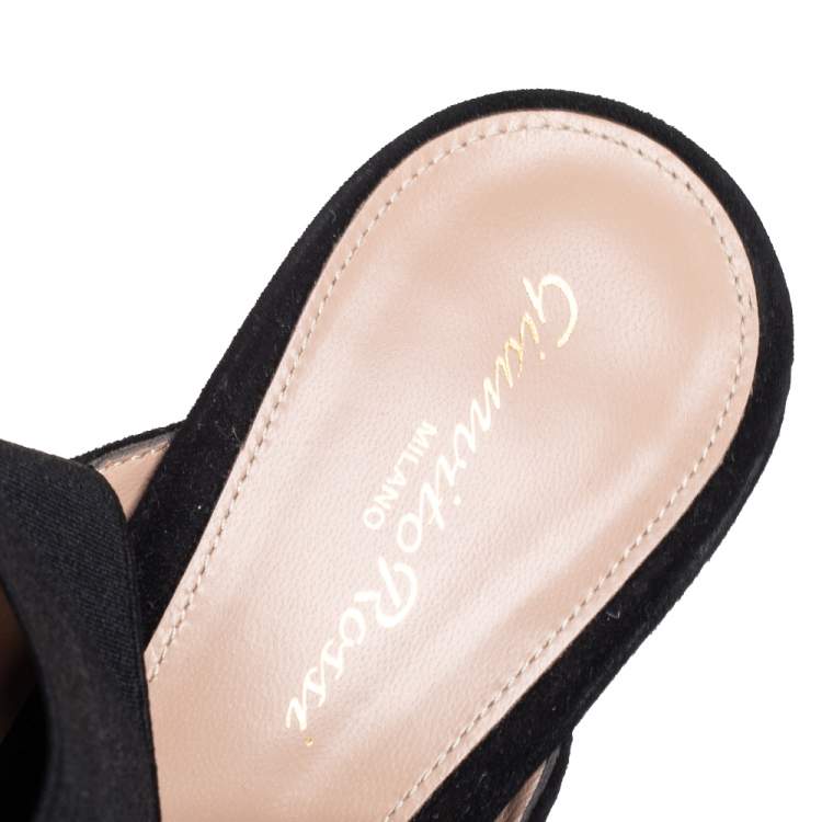 Pre Owned Gianvito Rossi Black Suede And Elastic Strap Pointed Toe Ankle Wrap Sandals Size 40.5