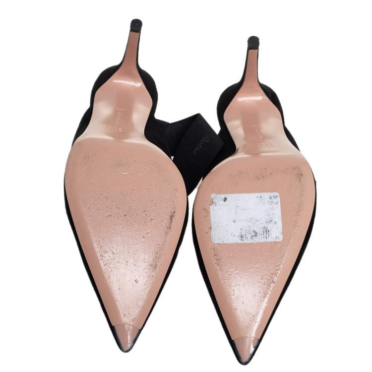 Pre Owned Gianvito Rossi Black Suede And Elastic Strap Pointed Toe Ankle Wrap Sandals Size 40.5