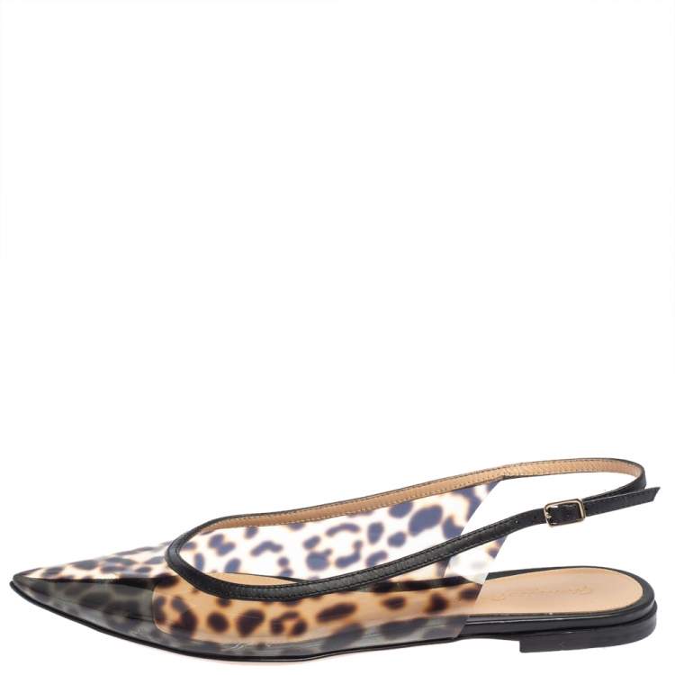 Gianvito Rossi Leopard Print PVC and Leather Trim Slingback Point