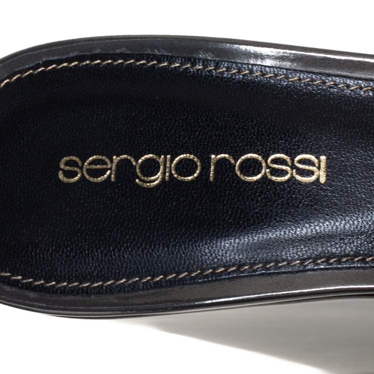 Pre Owned Gianvito Rossi Olive Green Patent Leather Wedge Platform Sandals Size 37