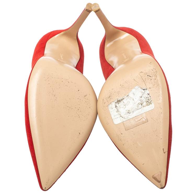 Pre Owned Gianvito Rossi Red Suede Pointed Toe  Pumps Size 39