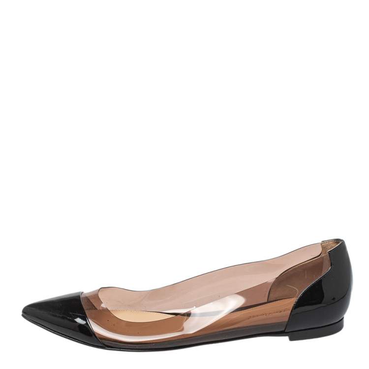 Pre Owned Gianvito Rossi Black Patent Leather And PVC Plexi Ballet Flats Size 39