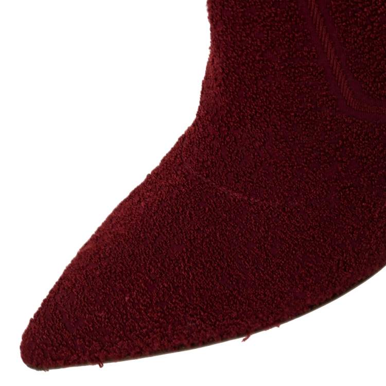 Pre Owned Gianvito Rossi Red Knit Fabric Sock Ankle Boots Size 40
