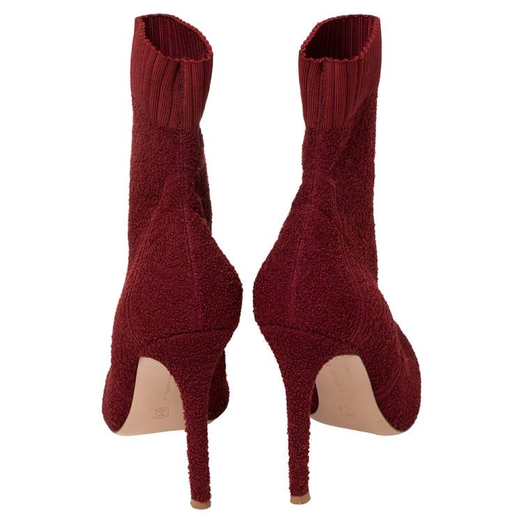 Pre Owned Gianvito Rossi Red Knit Fabric Sock Ankle Boots Size 40