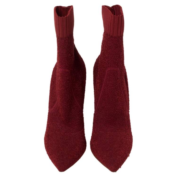 Pre Owned Gianvito Rossi Red Knit Fabric Sock Ankle Boots Size 40