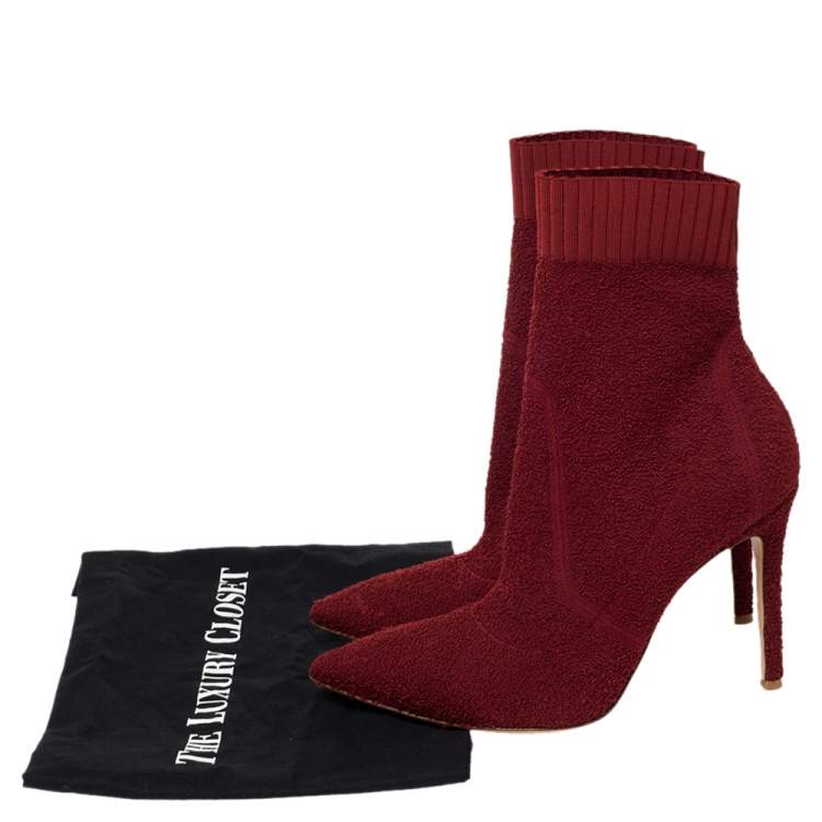 Pre Owned Gianvito Rossi Red Knit Fabric Sock Ankle Boots Size 40