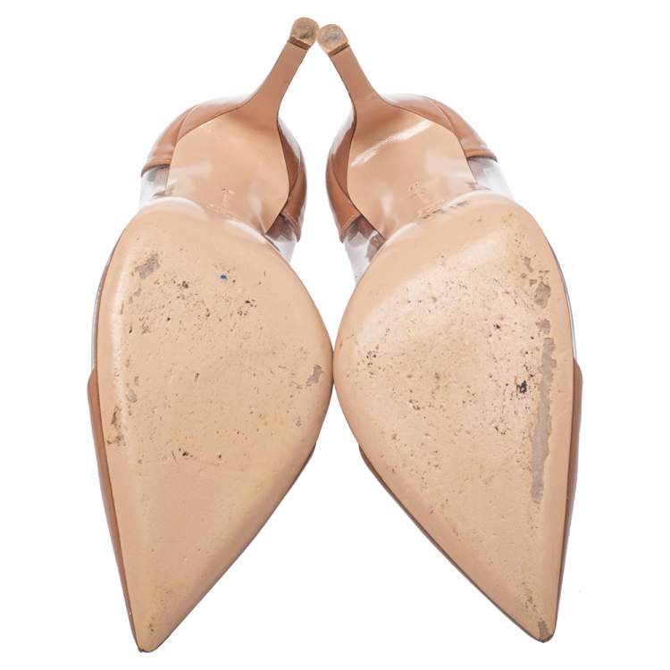 Pre Owned Gianvito Rossi Beige Patent Leather And PVC Plexi Pumps Size 37