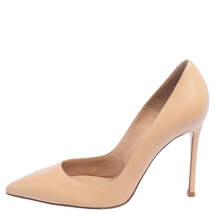 Pre Owned Gianvito Rossi Beige Leather Pointed Toe Gianvito Pumps Size 37