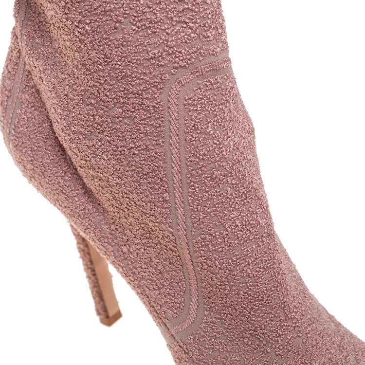 Pre Owned Gianvito Rossi Pink Stretch Fabric Ankle Boots Size 40.5