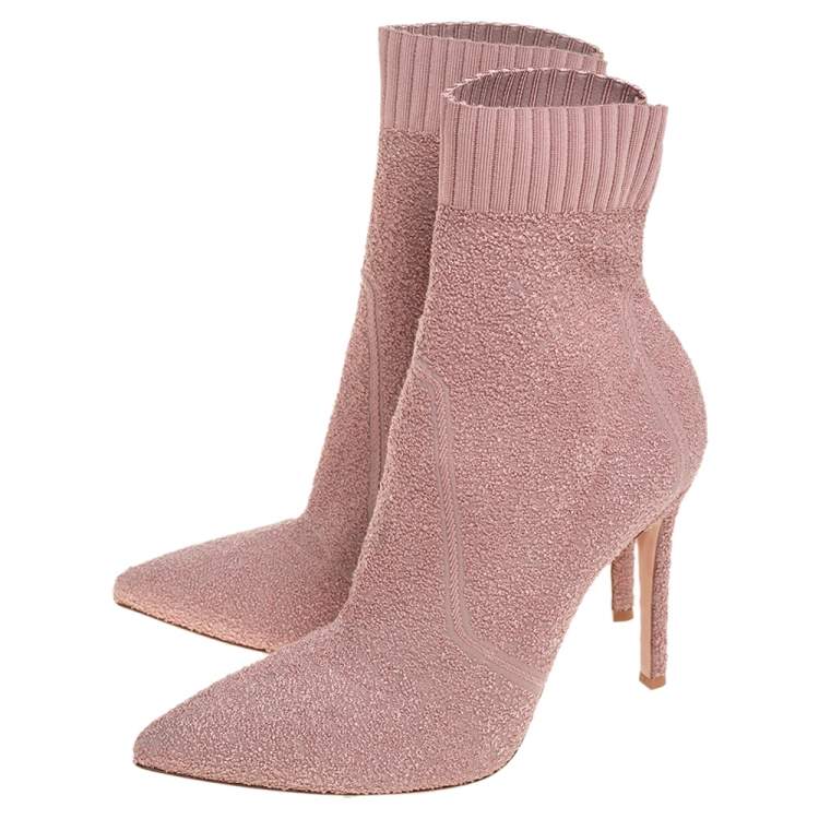 Pre Owned Gianvito Rossi Pink Stretch Fabric Ankle Boots Size 40.5