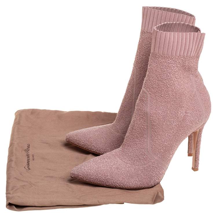 Pre Owned Gianvito Rossi Pink Stretch Fabric Ankle Boots Size 40.5
