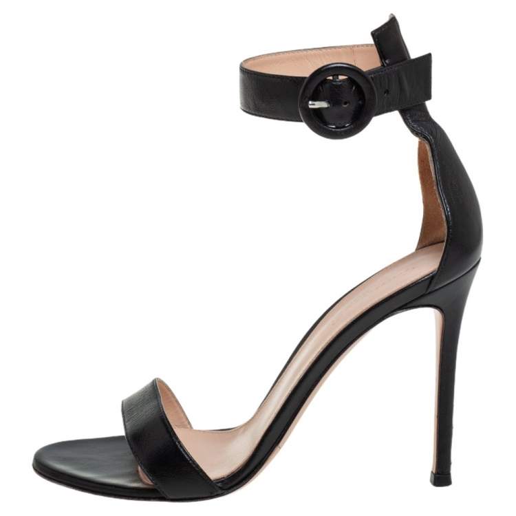 Pre Owned Gianvito Rossi Black Leather Portofino Ankle Strap Sandals Size 36