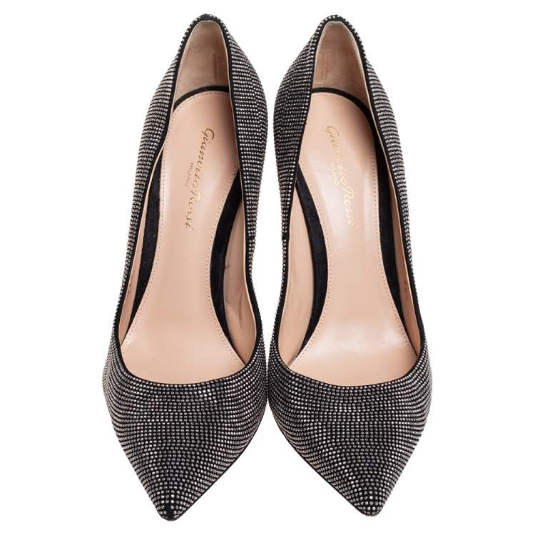 Pre Owned Gianvito Rossi Black Studded Suede Pointed Toe Pumps Size 38.5