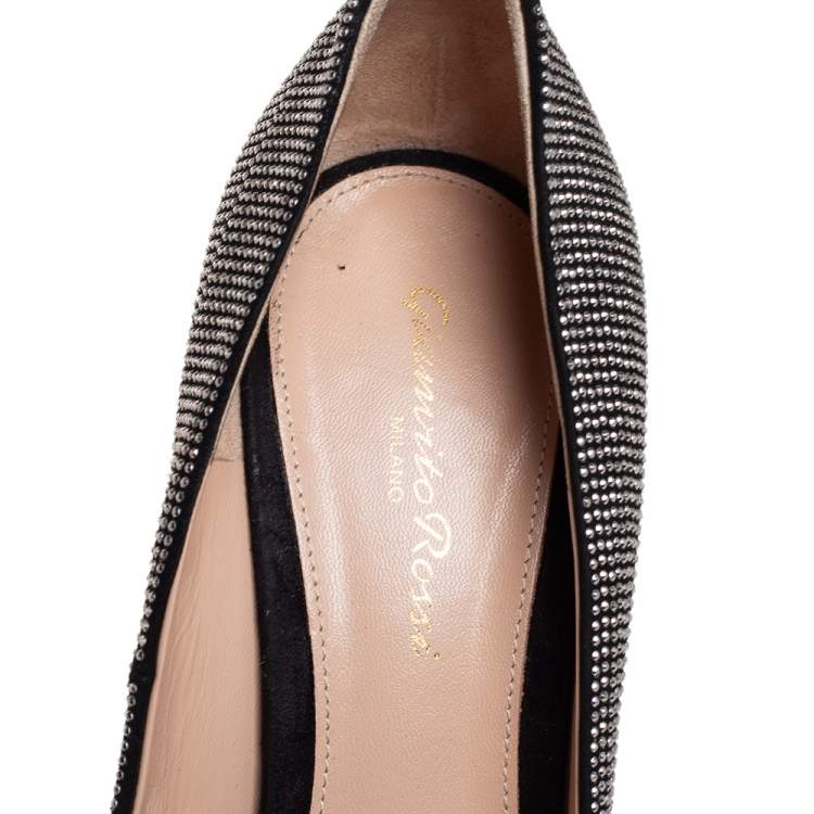 Pre Owned Gianvito Rossi Black Studded Suede Pointed Toe Pumps Size 38.5