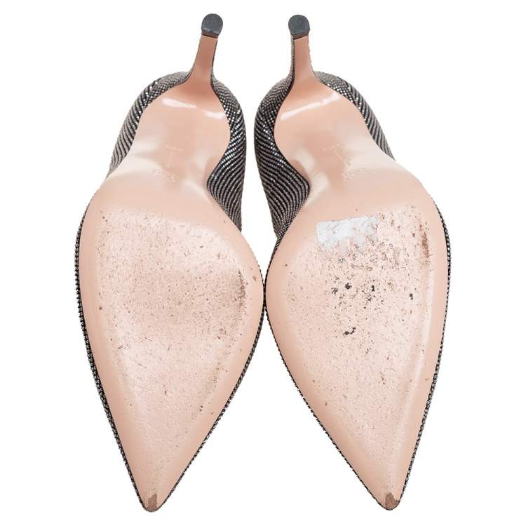Pre Owned Gianvito Rossi Black Studded Suede Pointed Toe Pumps Size 38.5