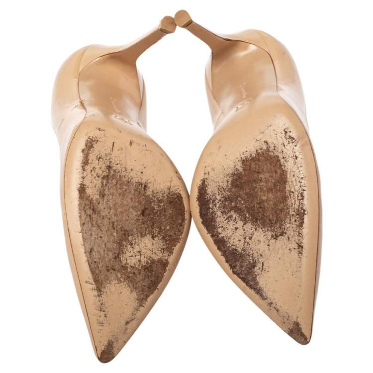 Pre Owned Gianvito Rossi Beige Patent Leather Pumps Size 35