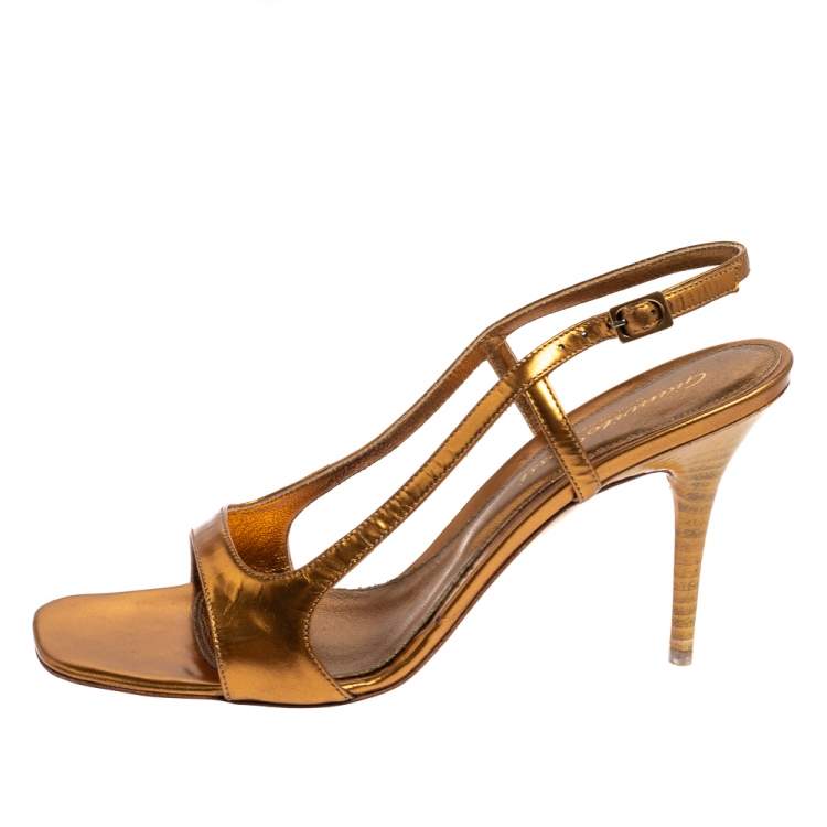 Pre Owned Gianvito Rossi Metallic Gold Leather Slingback Sandals Size 38.5